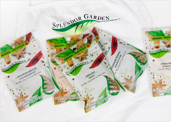 Product shot of Splendor Garden organic spices.