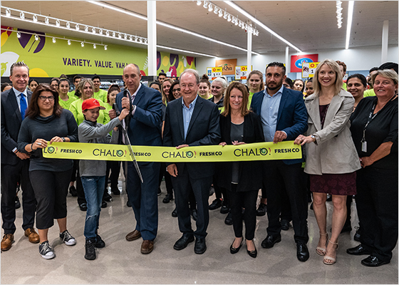Ribbon cutting ceremony at a Chalo FreshCo store opening.