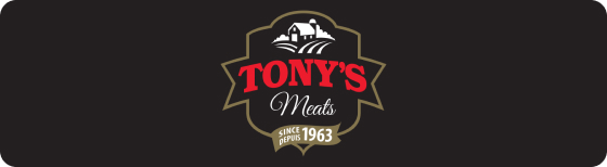 Tony’s Meats. logo with black background.